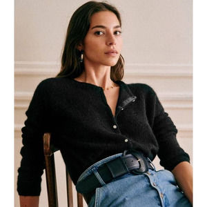 Sezane Gaspard Alpaca Mohair Jumper Cardigan Sweater Black-M